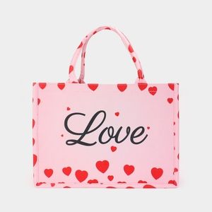 Pink and Red Hearts Tote Purse Bag Printed Fashion Statement Accessory Love
